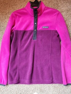 Women Columbia Pink Snap Fleece Top S Small Sm New